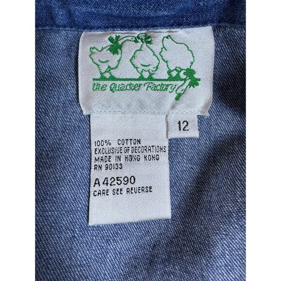 Vintage Quacker Factory Denim Jumper Dress Floral Embroidery Bee Size 12 Maxi - Picture 9 of 10